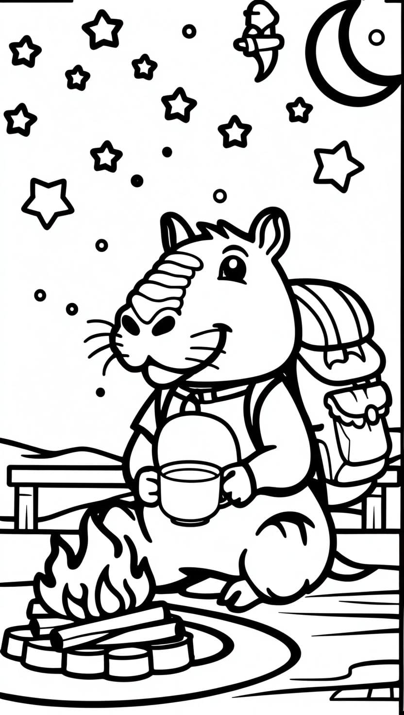 capybara camping coloring page 2