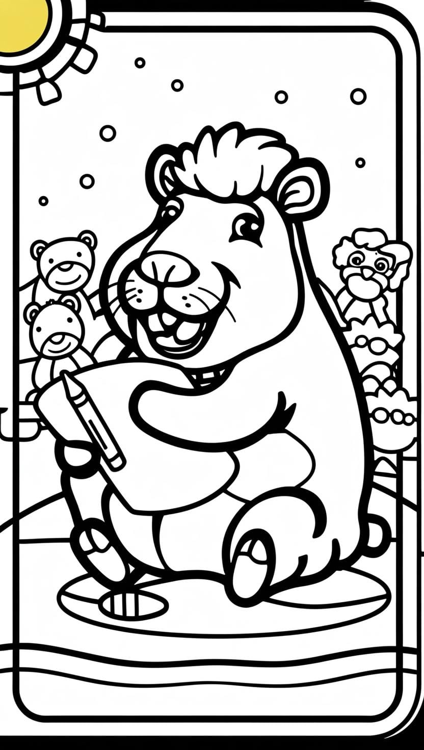 capybara reading coloring page 2