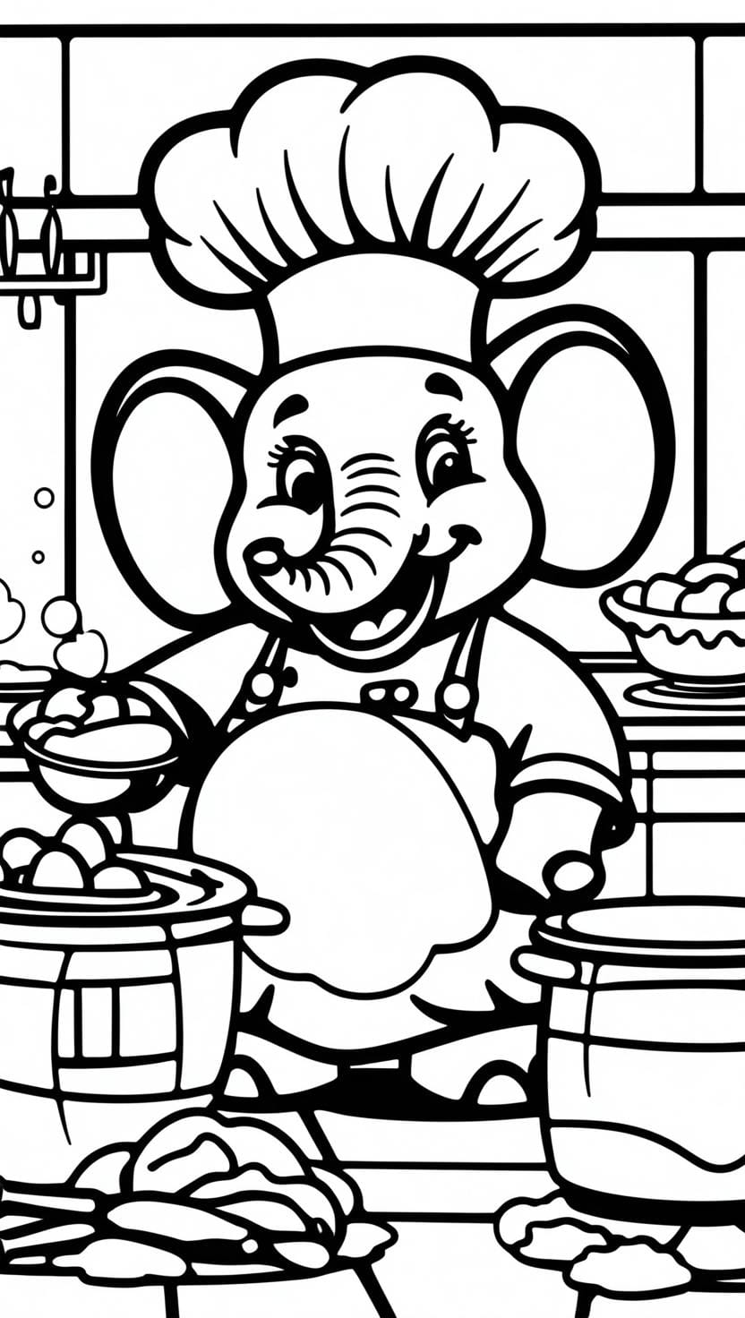 elephant cooking kitchen coloring page (1) elephant cooking kitchen coloring page 1