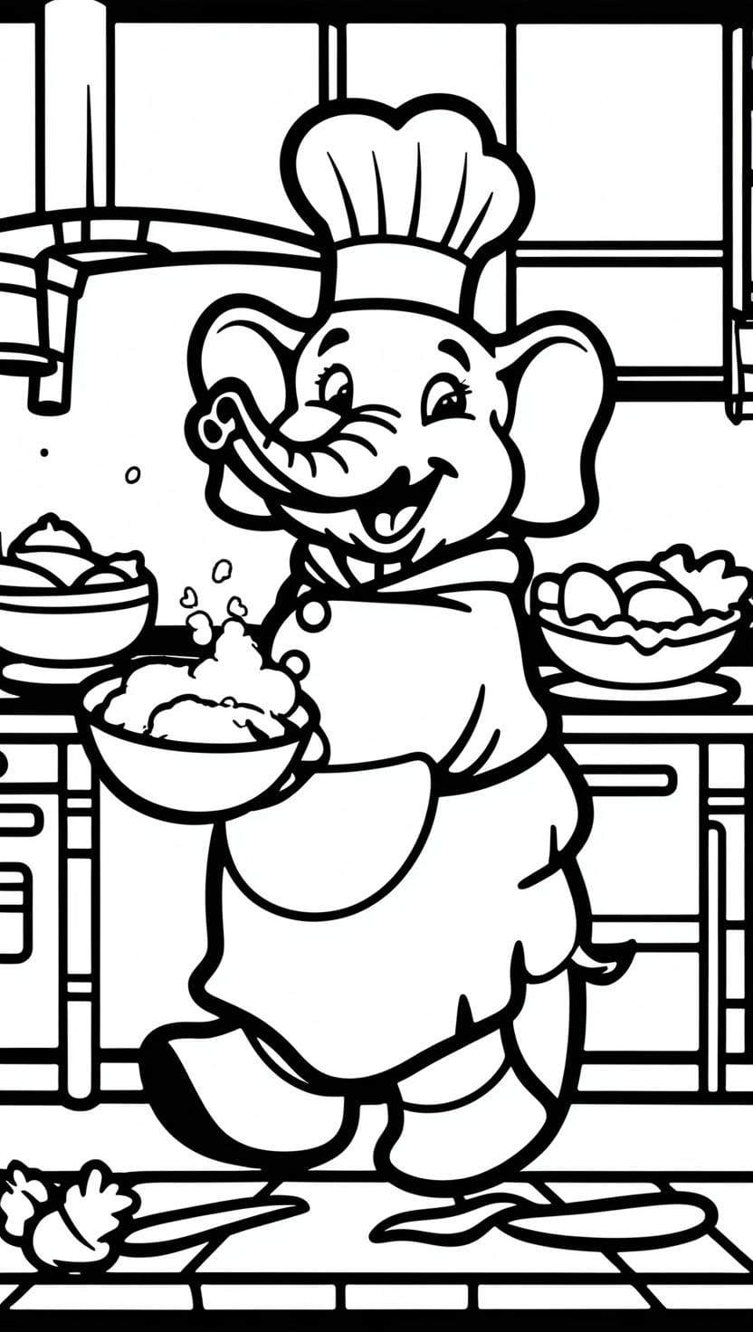 elephant cooking kitchen coloring page elephant cooking kitchen coloring page