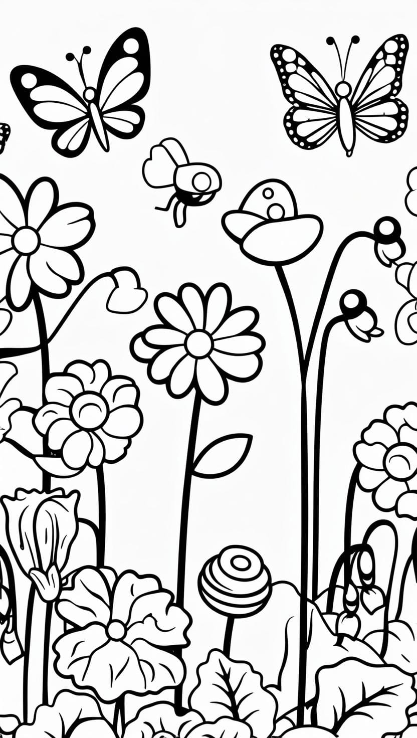 flowers and butterflies coloring page