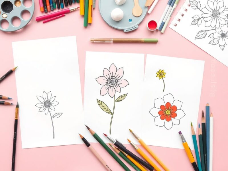 How to Draw Simple Doodle Flowers 1 flat lay of art su image
