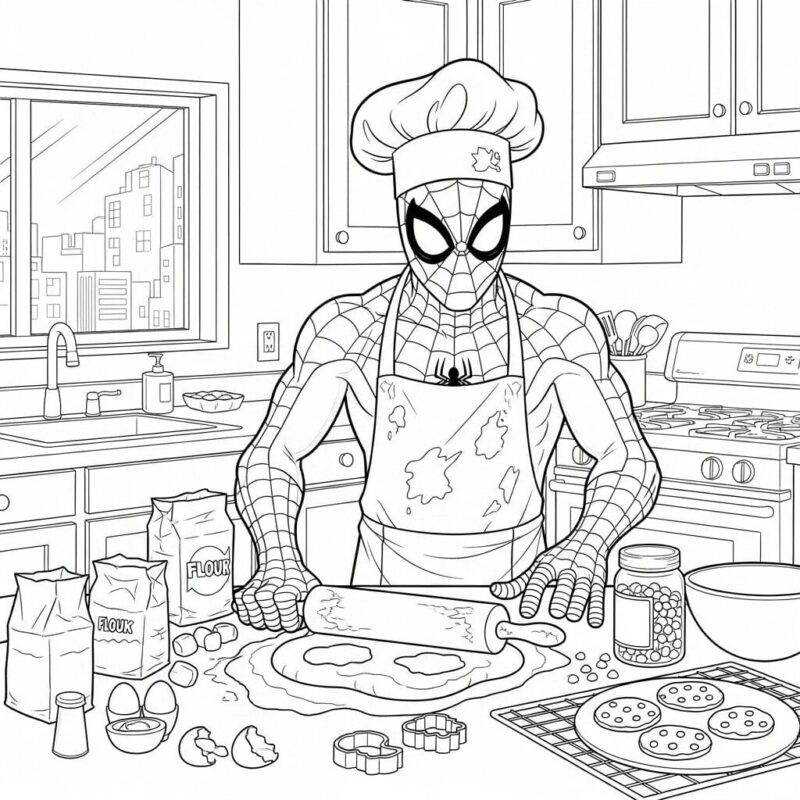 Spiderman Coloring Pages: 13 Relatable Scenes for Women and Kids 4 spiderman cooks