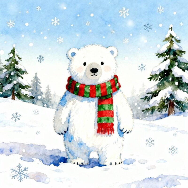 Christmas Polar Bear with Scarf 1
