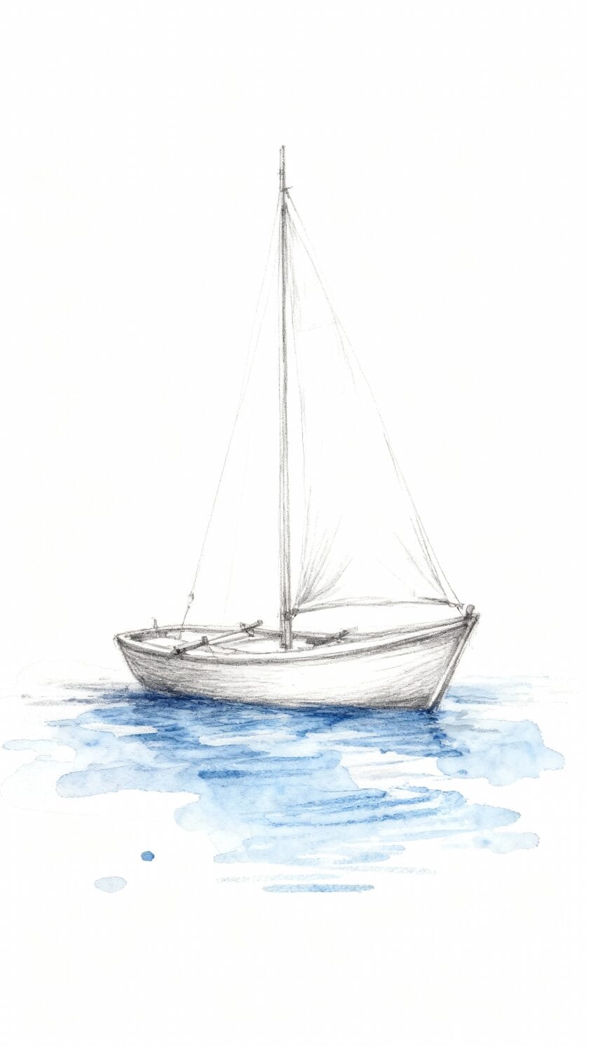 Simple Pencil Sketch Boat with Watercolor