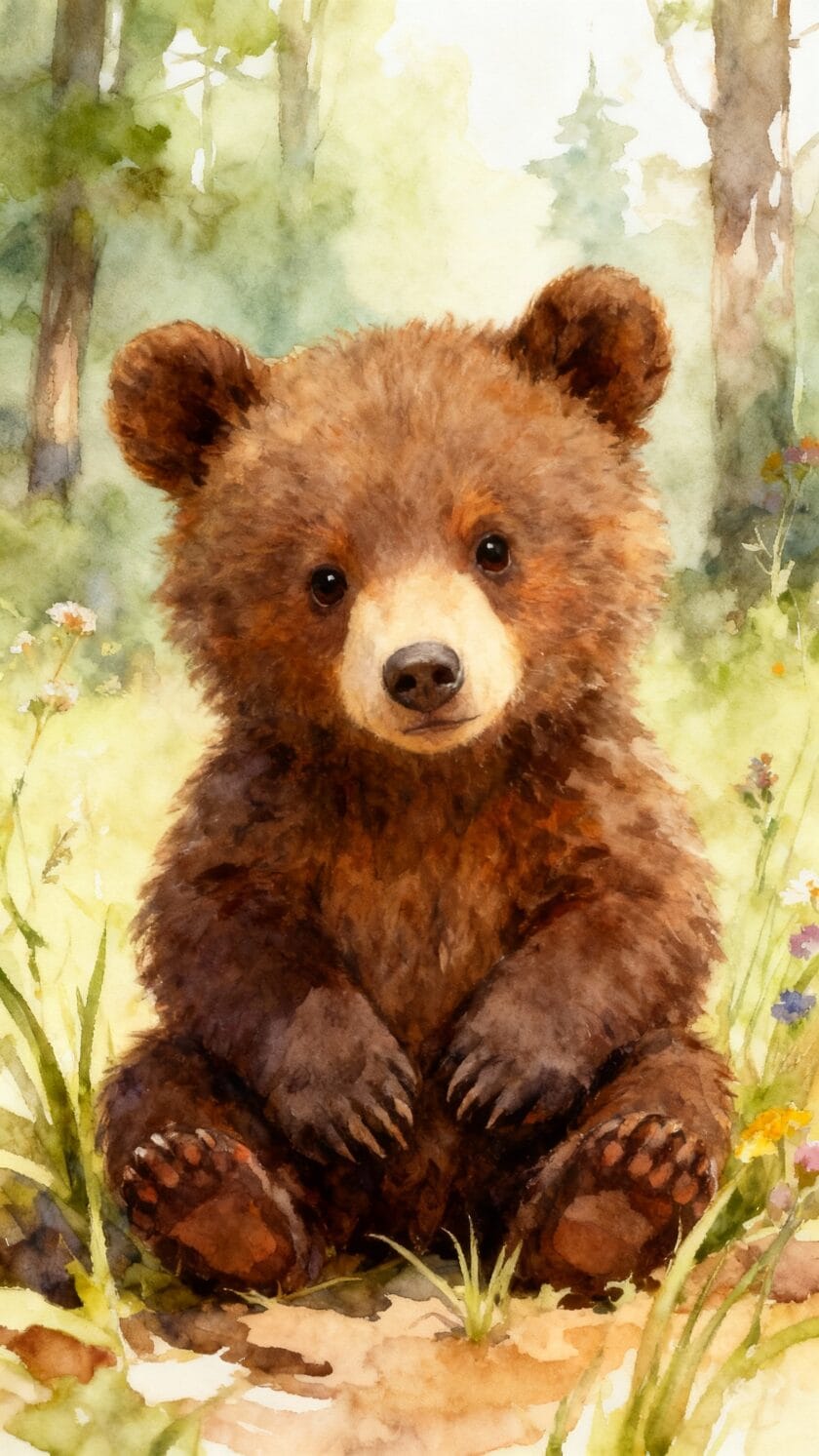 Watercolor Brown Baby Bear