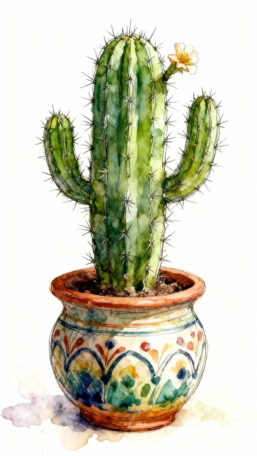Watercolor Cactus in Pot