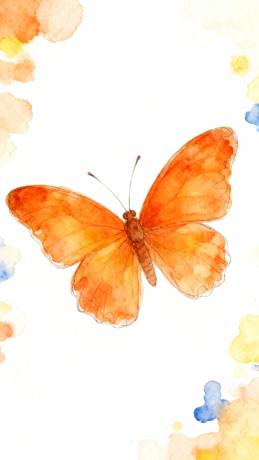 Watercolor Cute Orange Butterfly with White Space