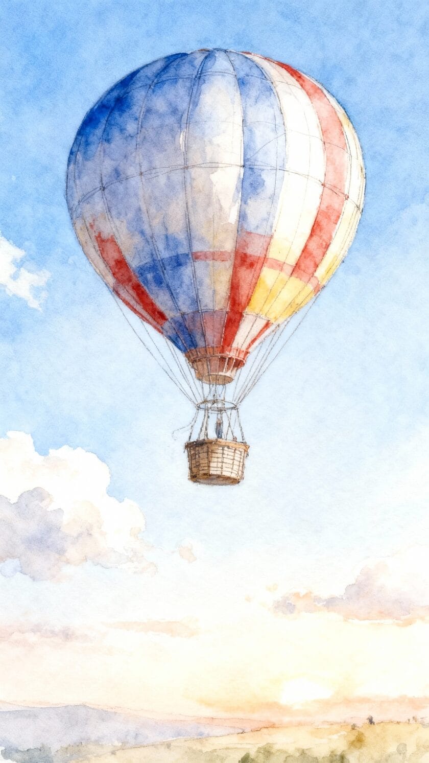 Watercolor Peaceful Hot Air Balloon