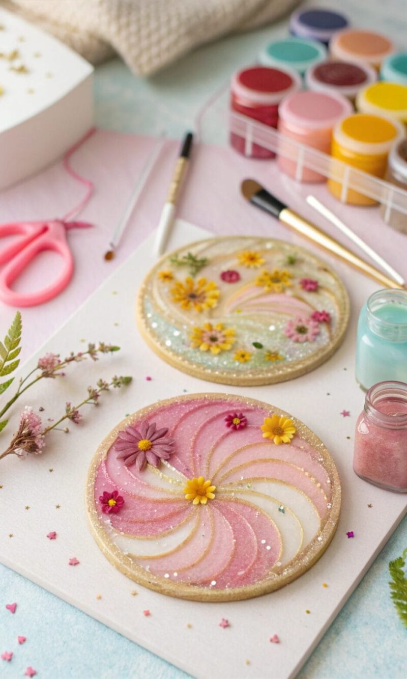 16 Craft Ideas for Teens to Do - Creative Projects That works 1 close up of shiny handmade resin coasters with swi