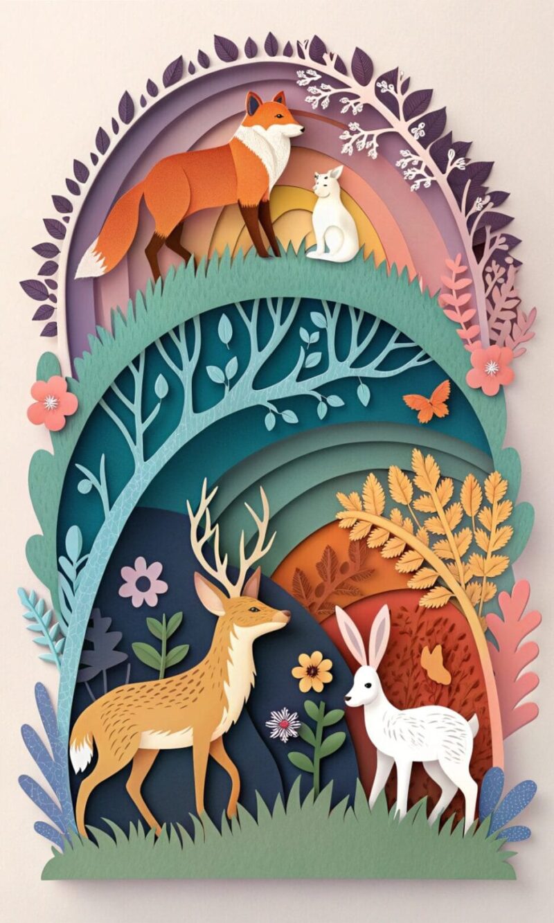 layered paper cuts with animals
