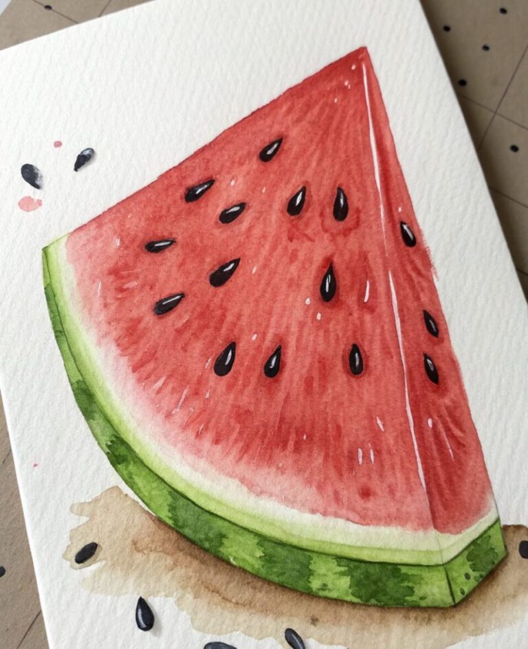16 Easy Mini Watercolor Painting Ideas 7 a cheerful mini watercolor painting of a watermelo 1