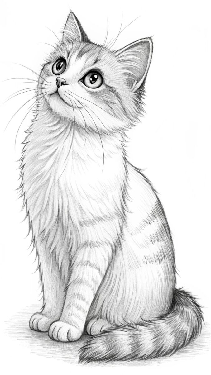detailed line sketch of a cute cat sitting grace