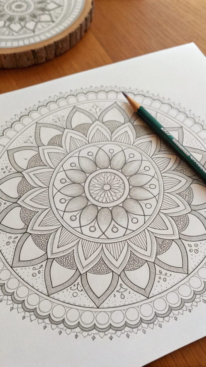 intricate pencil mandala drawing with symmetrica