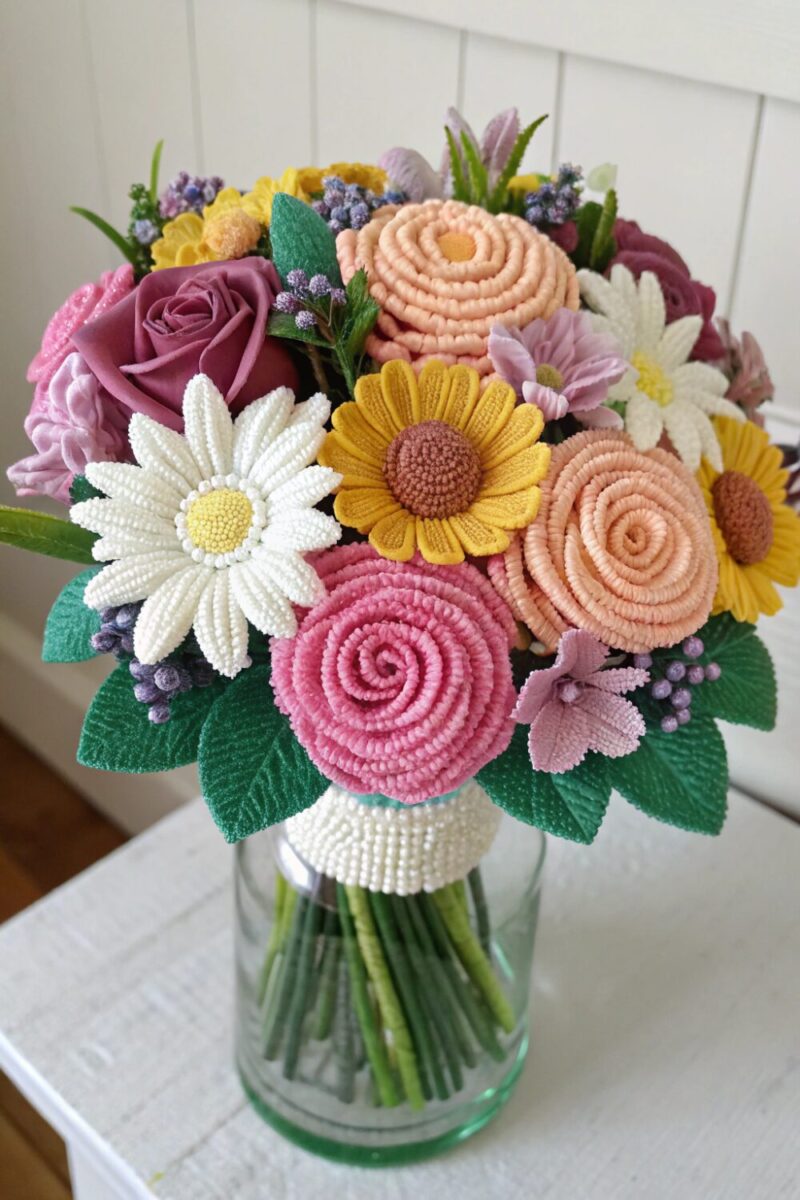 artistic mixed bouquet of beaded flowers featuring