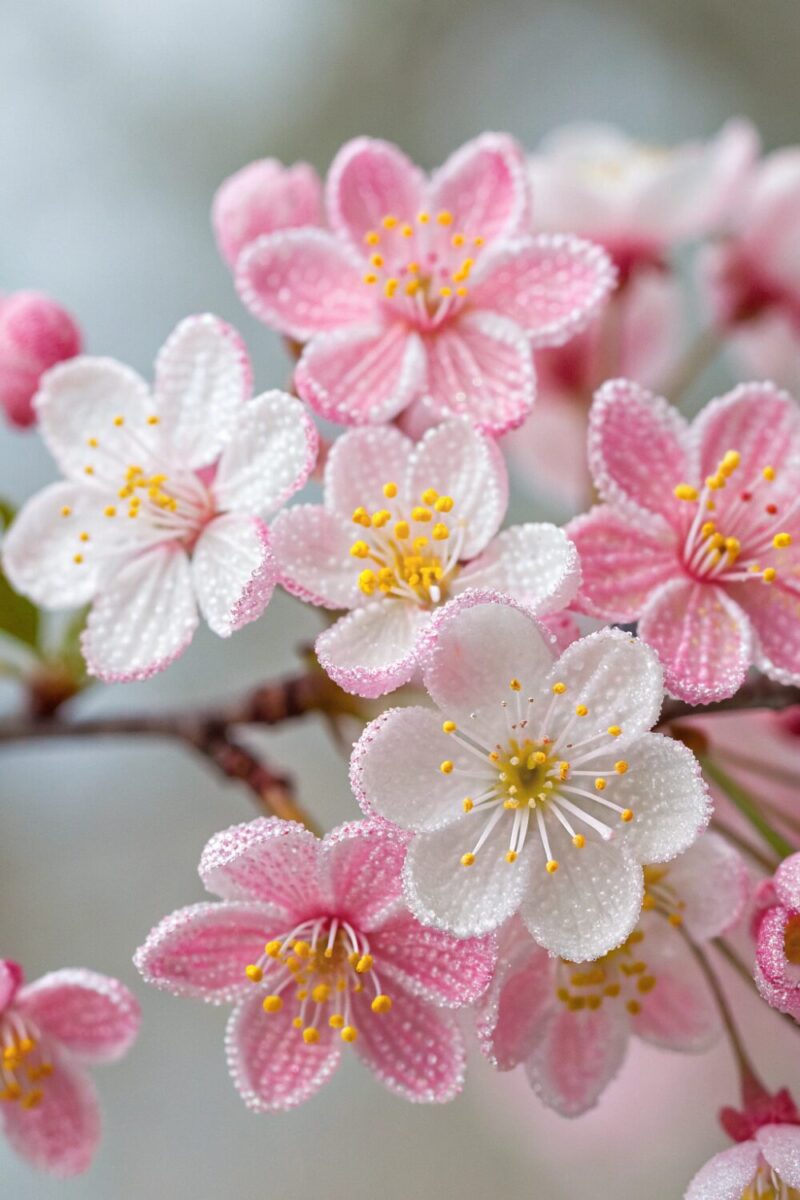 cluster of small beaded cherry blossoms with five