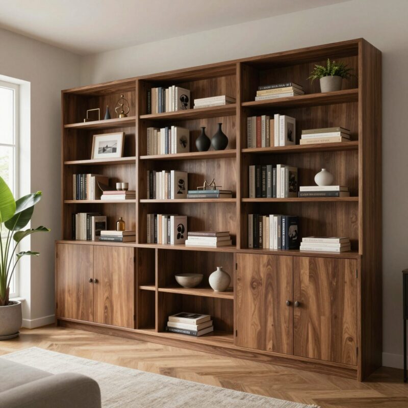 14 Home Library Design Ideas 4 4. Mix Open Shelves and Closed Storage