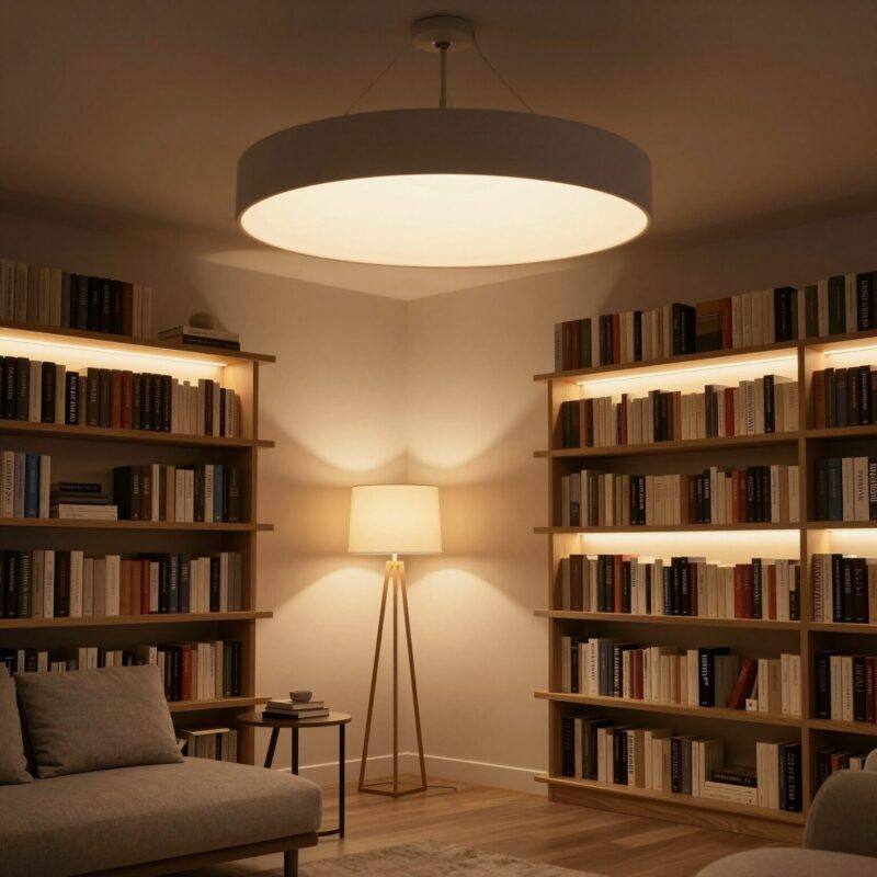 14 Home Library Design Ideas 6 6. Use Layered Lighting for Better Reading and Mood
