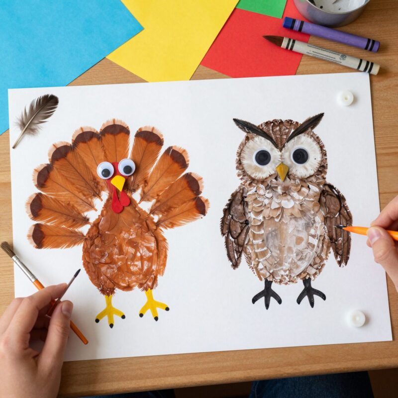 Hand Print Crafts for Kids: A Complete How-To Guide 5 Step 4: Turn a Hand Print Into a Cute Animal (Example: Turkey or Owls)