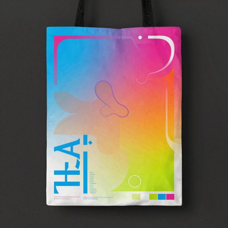 10 Tote Bag Design Ideas 3 2. Multi-color gradient poster art (heat transfer optimized)