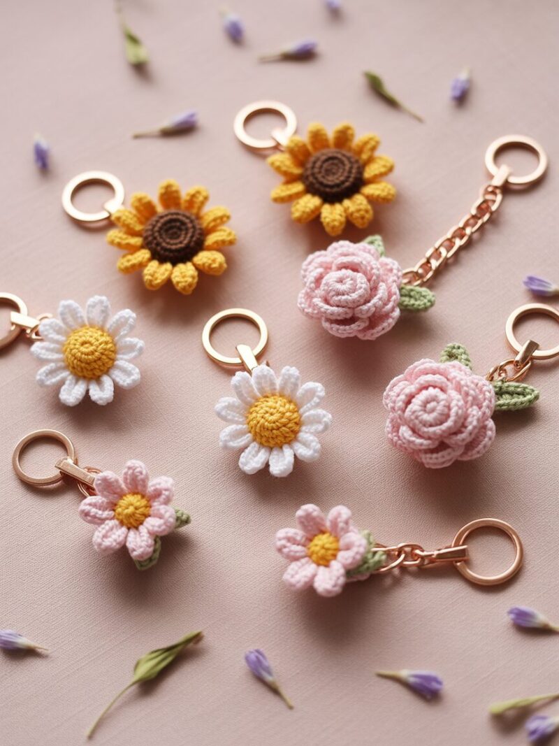9. Crochet Flower Keychains