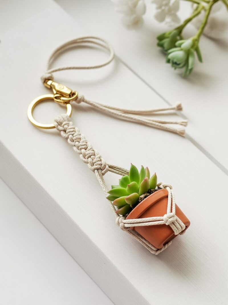 10 Macrame Keychain Ideas to Elevate Your Craft Game 10 10. Mini Plant Hanger Keychain