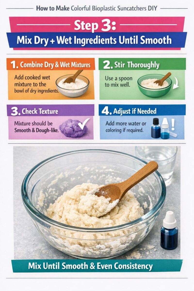 How to Make Colorful Bioplastic Suncatchers DIY 4 Step 3: Mix Dry + Wet Ingredients Until Smooth