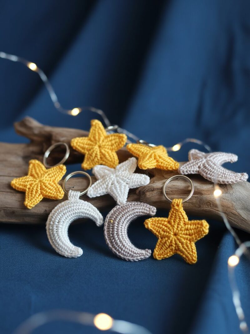 7. Crochet Star or Moon Keychains