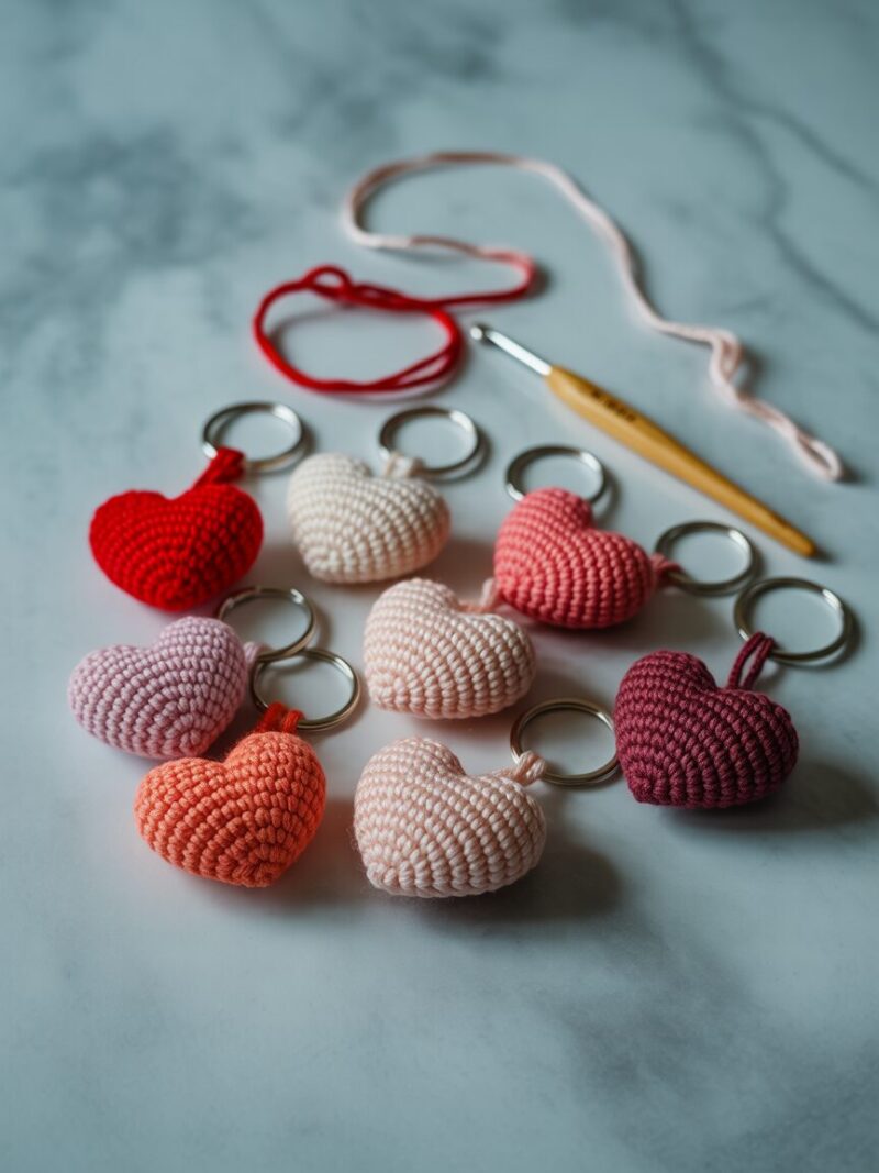 2. Crochet Heart Keychains
