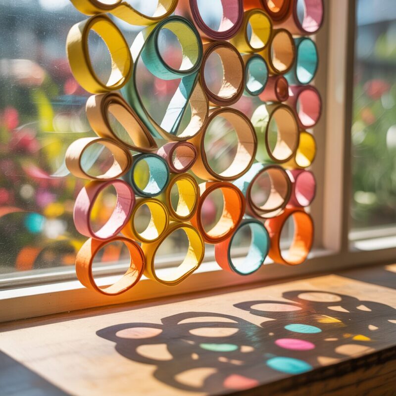 8. Suncatcher Collage: Window Art with Paper Roll Beads