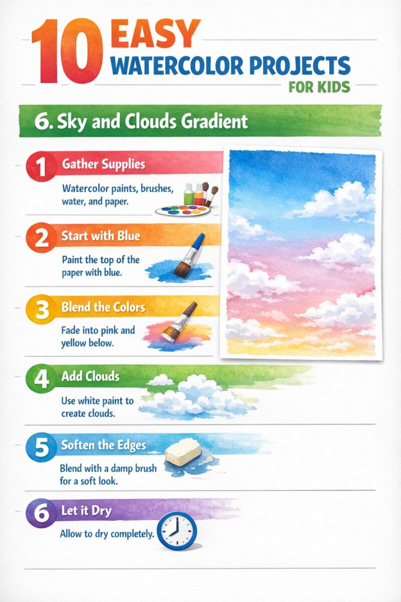 10 easy watercolor projects for kids 7 6. Sky and Clouds Gradient