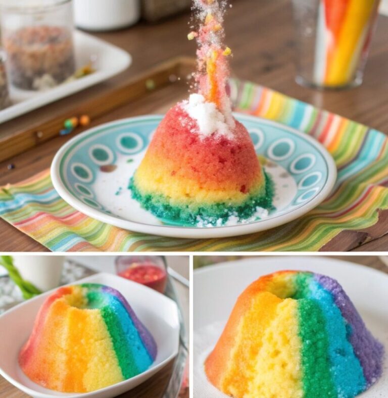 How to Make a Baking Soda Volcano (Safe, Fun, and Easy) 9 collage of colorful baking soda volcano rainbow c1