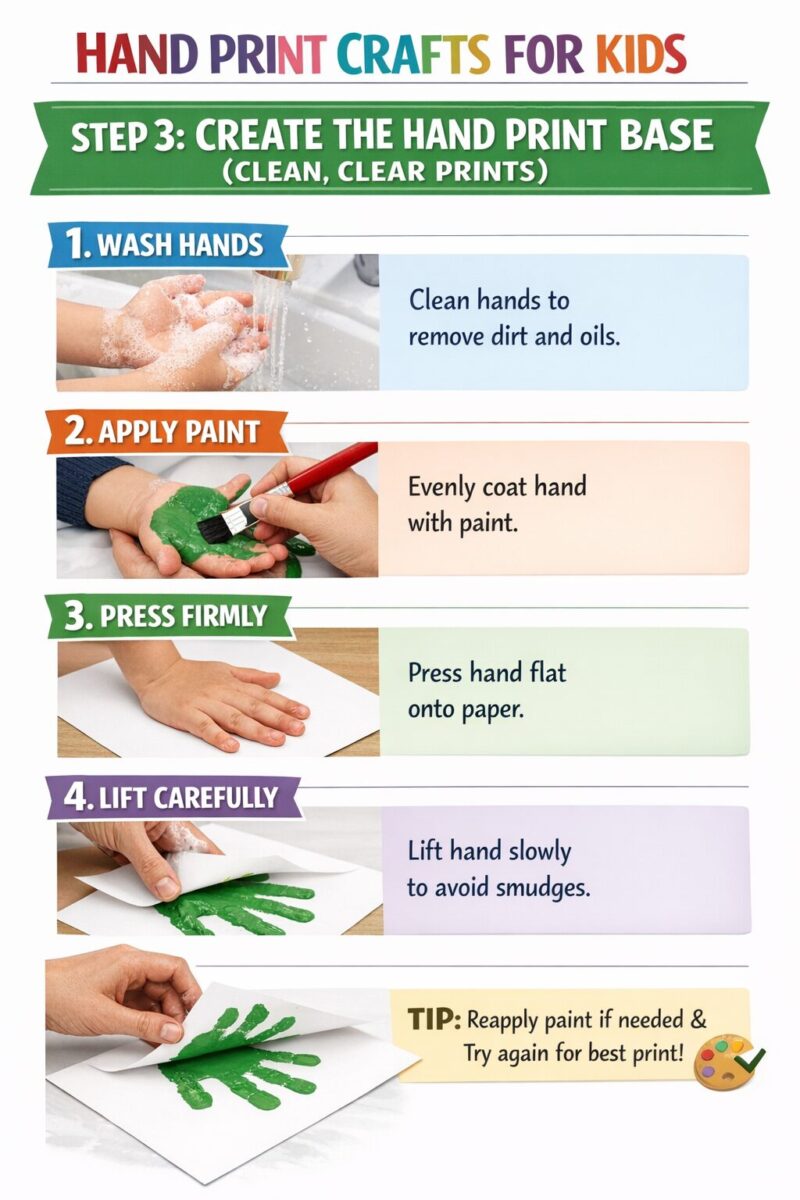 Hand Print Crafts for Kids: A Complete How-To Guide 4 Step 3: Create the Hand Print Base (Clean, Clear Prints)