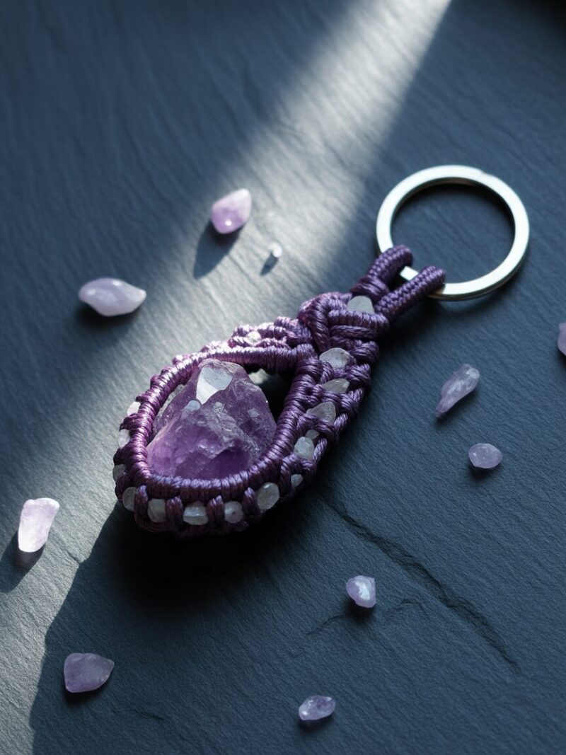 10 Macrame Keychain Ideas to Elevate Your Craft Game 9 9. Gemstone Macrame Keychain