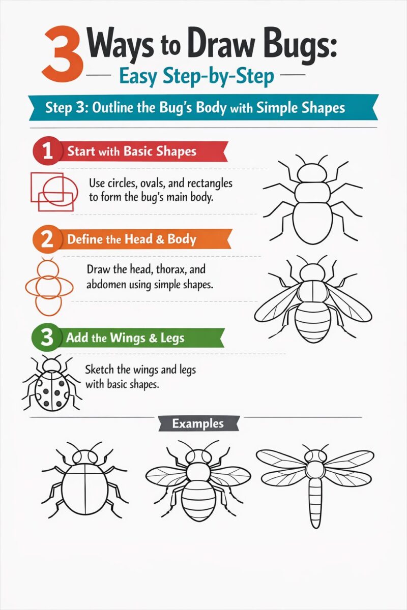 3 Ways to Draw Bugs: Easy Step-by-Step 3 Step 3: Outline the Bug’s Body with Simple Shapes