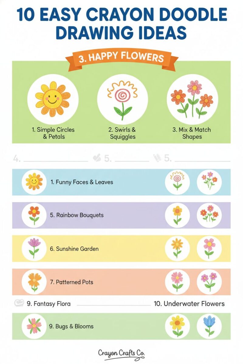 10 easy crayon doodles drawng ideas 3 3. Happy Flowers