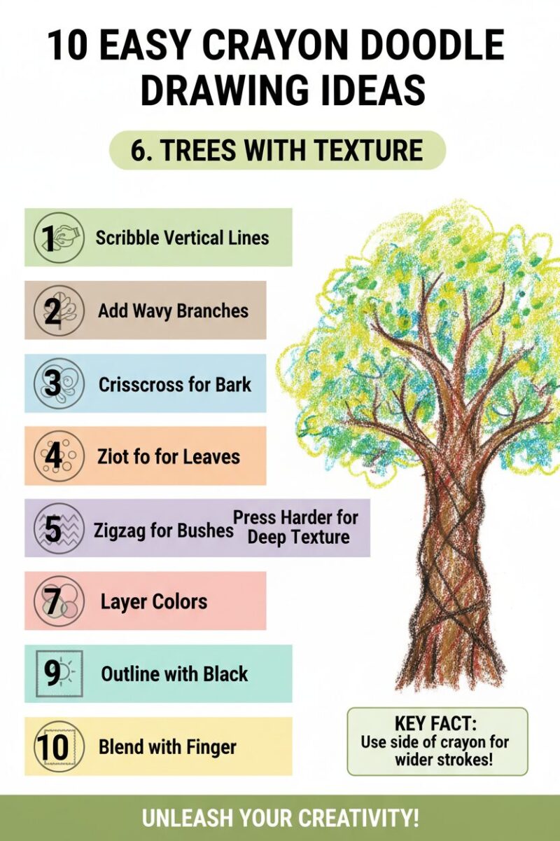10 easy crayon doodles drawng ideas 4 6. Trees with Texture