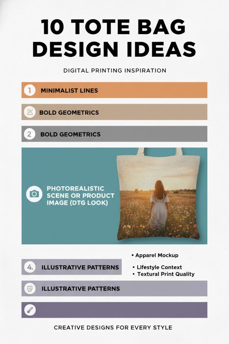 10 Tote Bag Design Ideas 4 3. Photorealistic scene or product image (DTG look)