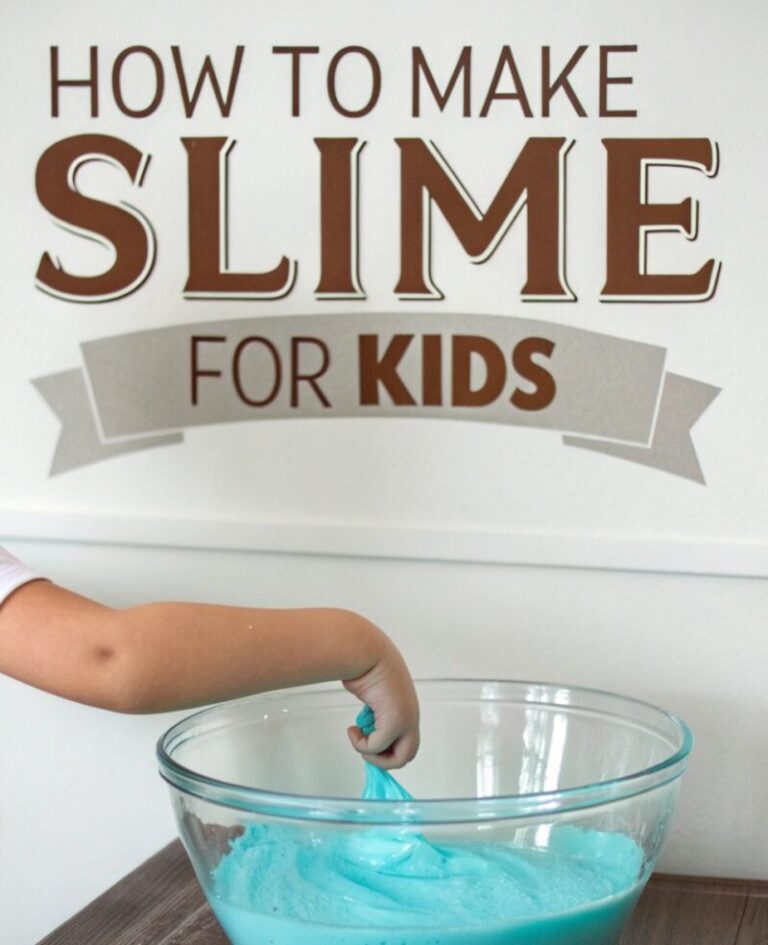 How to Make DIY Slime: A Simple Slime Recipe (Step-by-Step) 10 images of hand pressing againt a soft blue slime