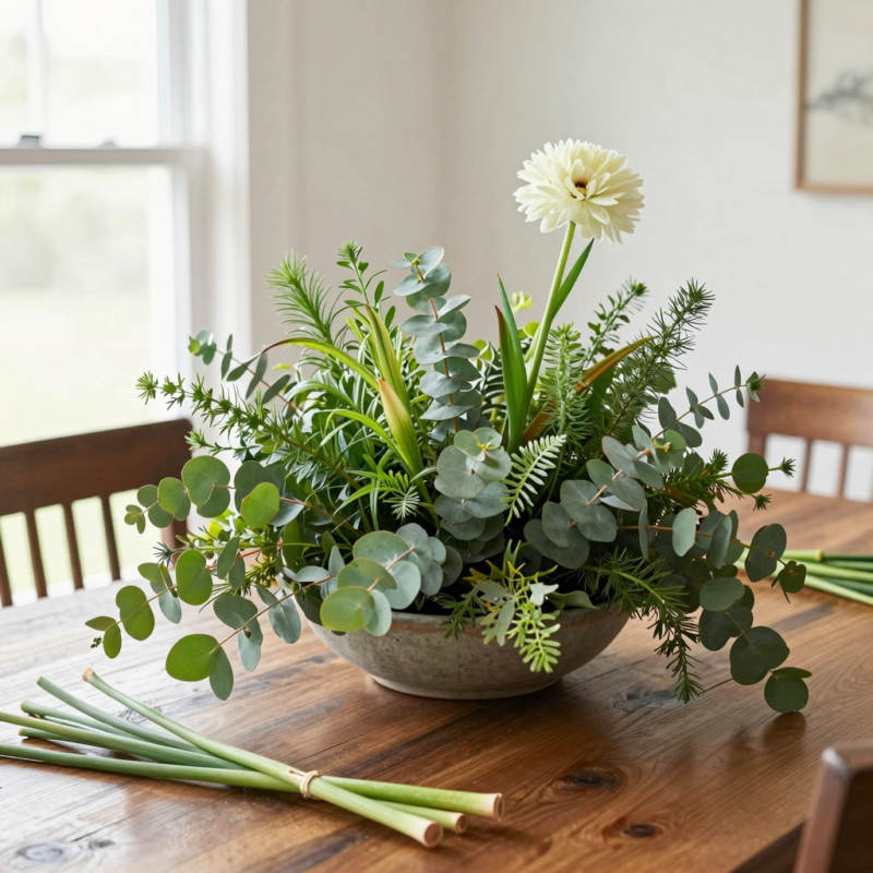 2. Greenery-first “structure then statements” arrangement