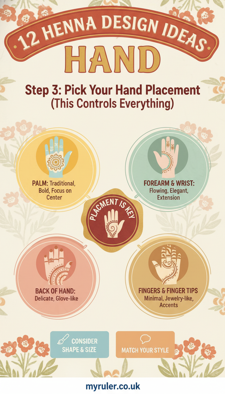 12 Henna Hand Design Ideas: Easy and creative 3 Step 3: Pick Your Hand Placement (This Controls Everything)