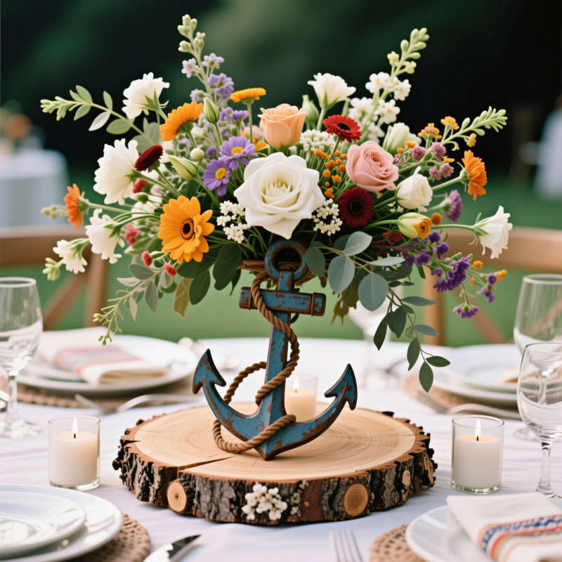 10. Rustic &amp; Bohemian Anchors: Wood Slices Under the Florals