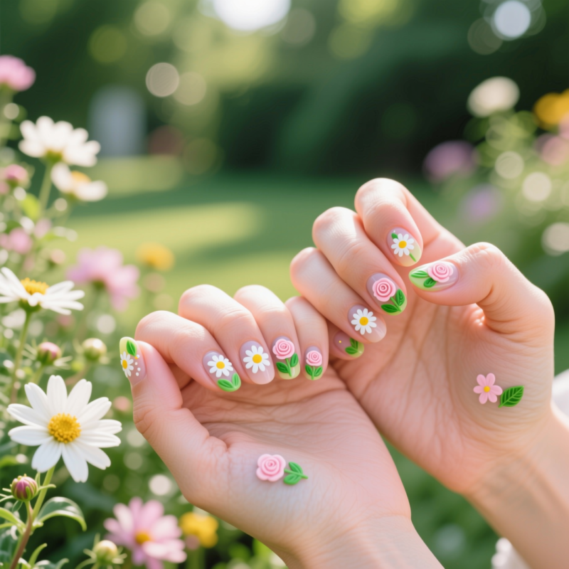 Step 5: Add Floral &amp; Garden-Inspired Cute Nail Art (3 looks)