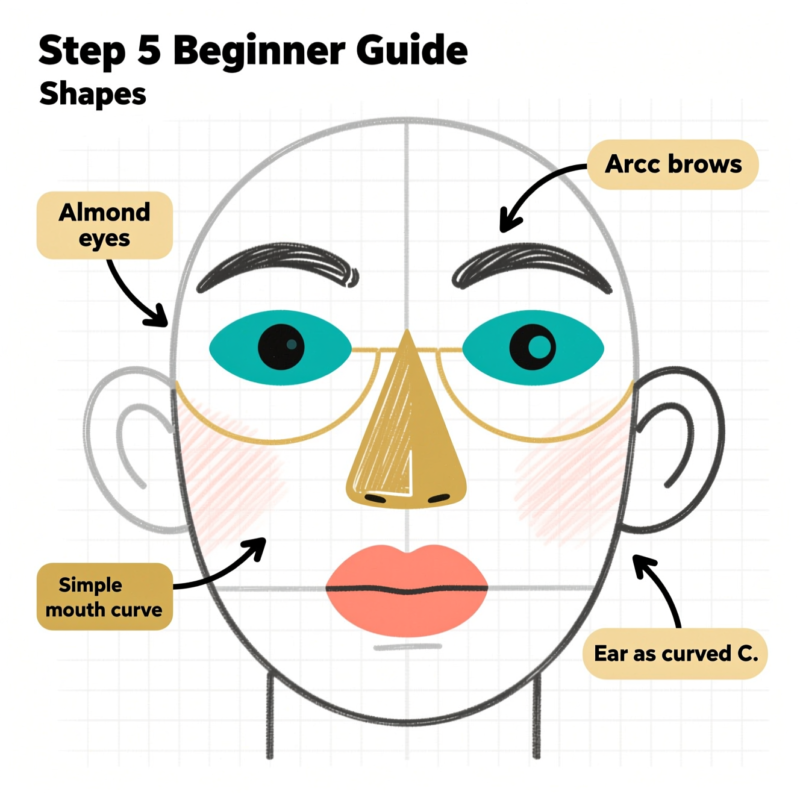 Step Step 5: Draw Facial Features from Recognizable Shapes