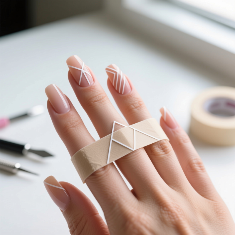 Step 4: Beginner Design #2 — Taped Geometric Lines Using Natural Nail as the Base