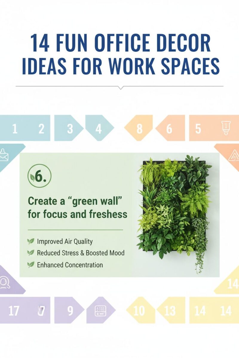 14 fun office decor ideas for work spaces 6 6. Create a “green wall” for focus and freshness
