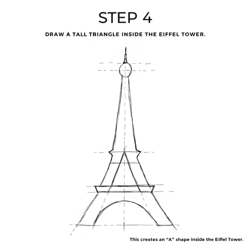 step-4-eiffel-tower-tutorial--draw-a-tall-triangle step 4 eiffel tower tutorial draw a tall triangle