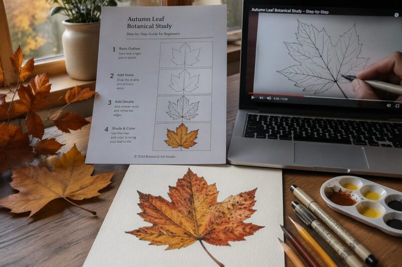 Step 6: Add vein texture with sharp colored pencil (and clean edges)
