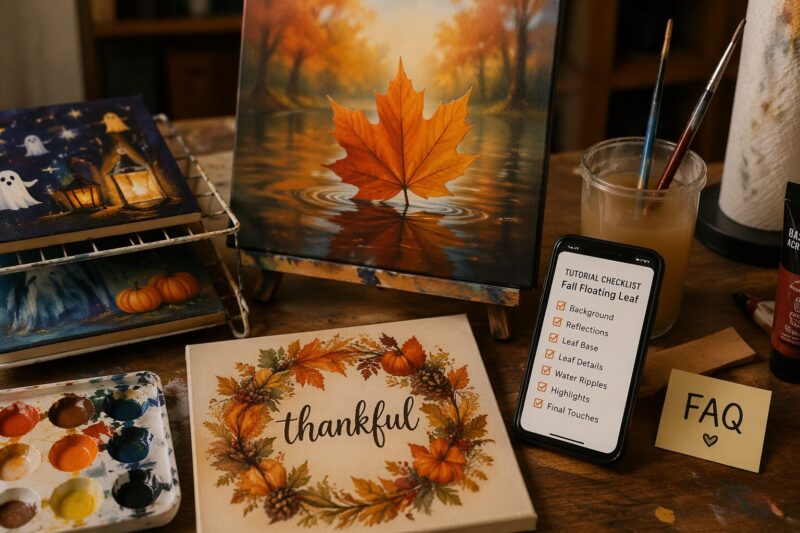 11 Genius DIY Fall Canvas Painting Ideas for Beginners That Actually Work 7 5. Autumn Wreath — Brush Stroke Practice With Cozy Color Variety