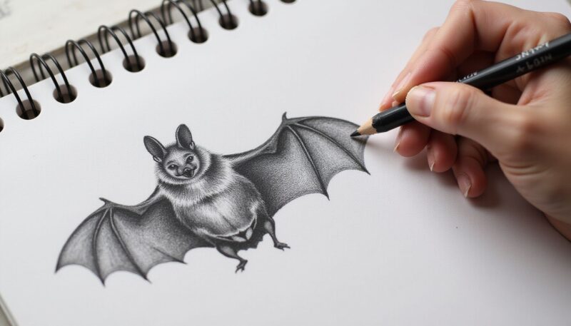 How to Draw Bats for Halloween Art Step by Step 8 Step 6: Define the Wings and Body Outline